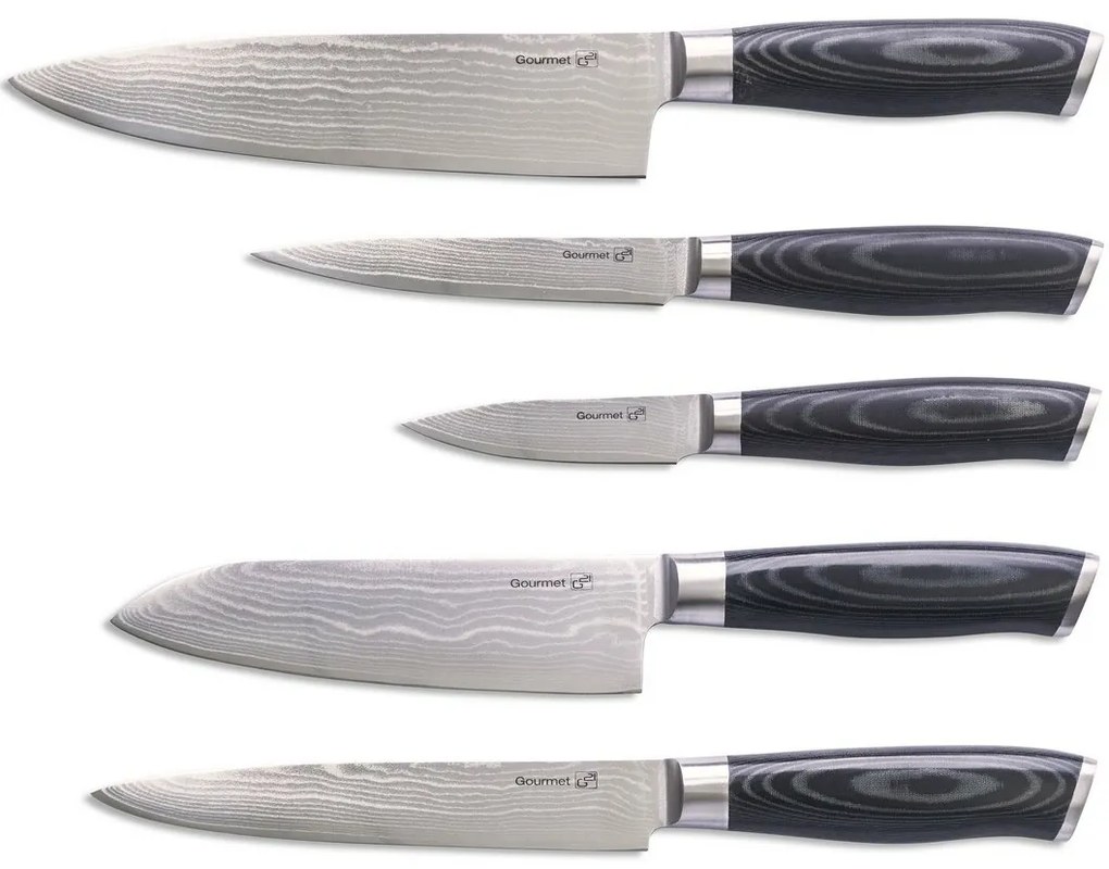 Súprava nožov G21 Gourmet Damascus v bambusovom bloku 5 ks + brúsny kameň