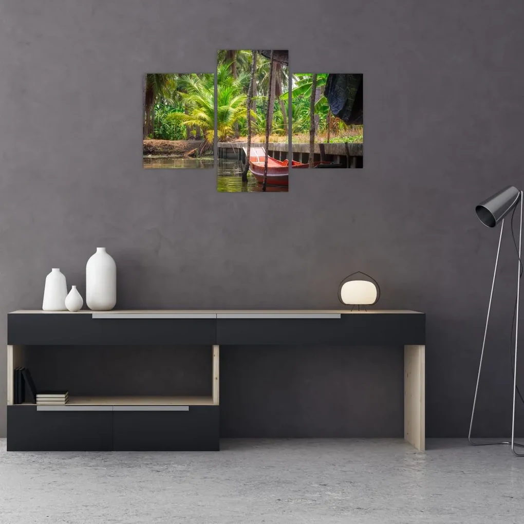 Obraz - Drevená loď na kanáli, Thajsko (90x60 cm)