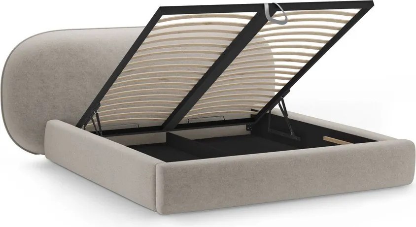 Béžová čalúnená dvojlôžková posteľ s úložným priestorom s roštom 200x200 cm Ovalo – Micadoni