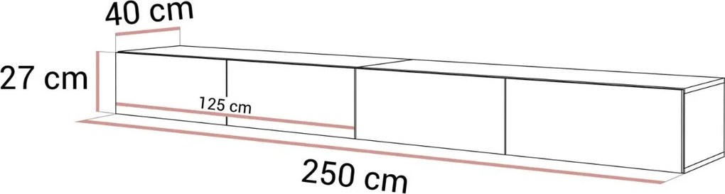 ZÁVESNÝ TV STOLÍK DAZIO KAŠMÍR LESKLÝ 250 cm