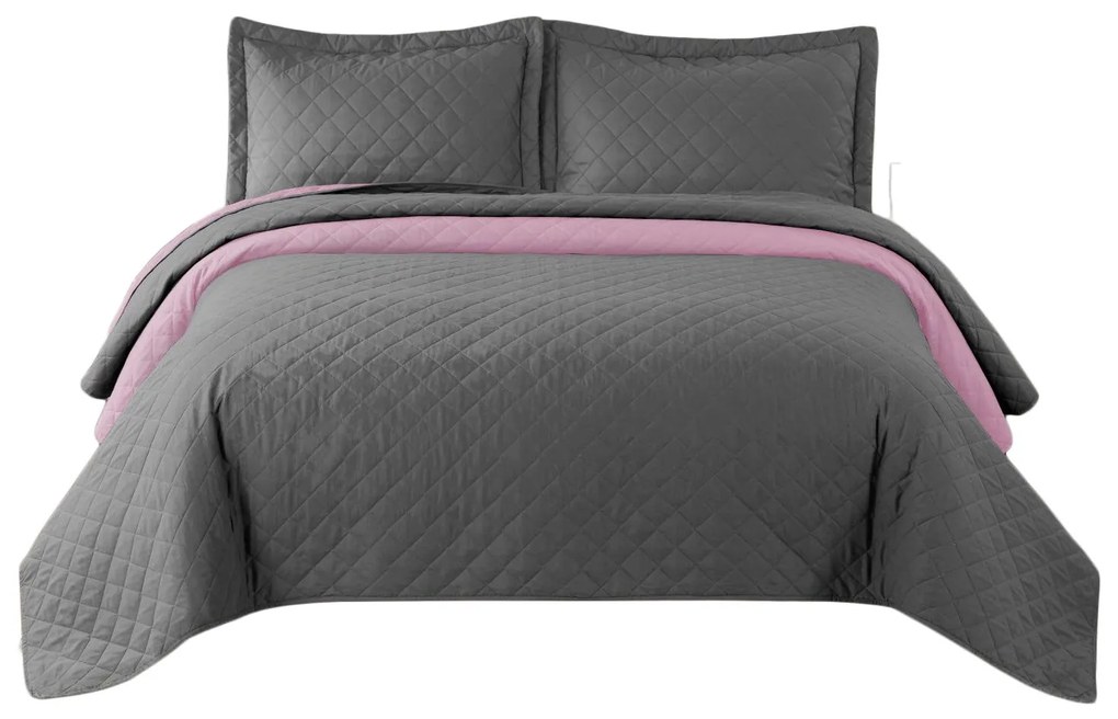 Tutumi Inez, obojstranný prešívaný prehoz 220x240 cm, tmavošedá-ružová, NAZ-08510