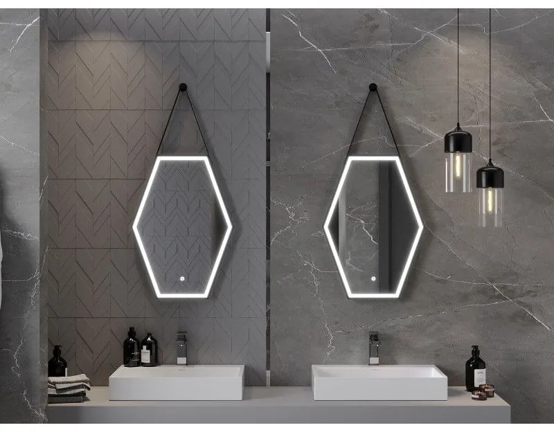Mexen Orla, LED kúpeľňové zrkadlo s podsvietením a čiernym rámom 50x70 cm, 6000K, ochrana proti zahmlievaniu, 9815-050-070-611-70