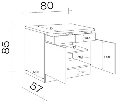 Kuchynská skrinka dolná s dvierkami Flex Well Vintea šírka 80 cm magnólie matná