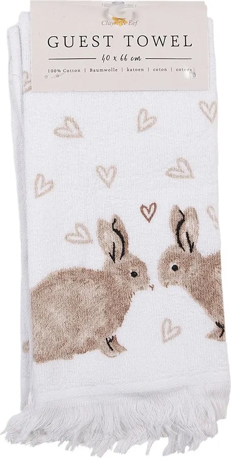 Biely froté kuchynský uterák s králikmi a srdiečkami Bunnies in Love - 40*66 cm