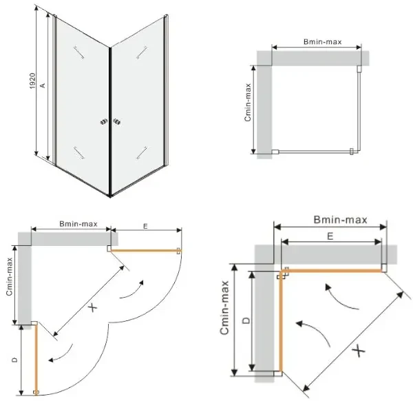 Mexen Pretoria DUO sprchovací kút 80x95cm, 6mm sklo, chrómový profil-číre sklo, 852-080-095-02-00