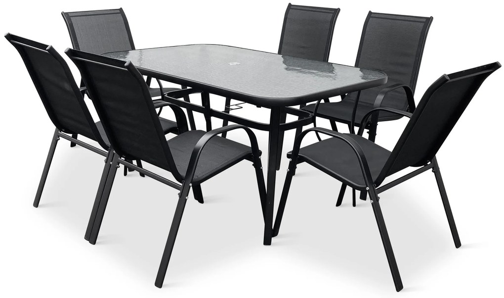 Noela Záhradný jedálenský set Klaudia transparentný + 6x kovová stolička Ramada