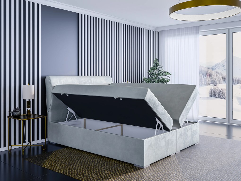 Manželská posteľ Boxspring 140 cm Simoon (svetlosivá) (s matracom a úl. priestorom). Akcia -20%. Vlastná spoľahlivá doprava až k Vám domov. 1043450