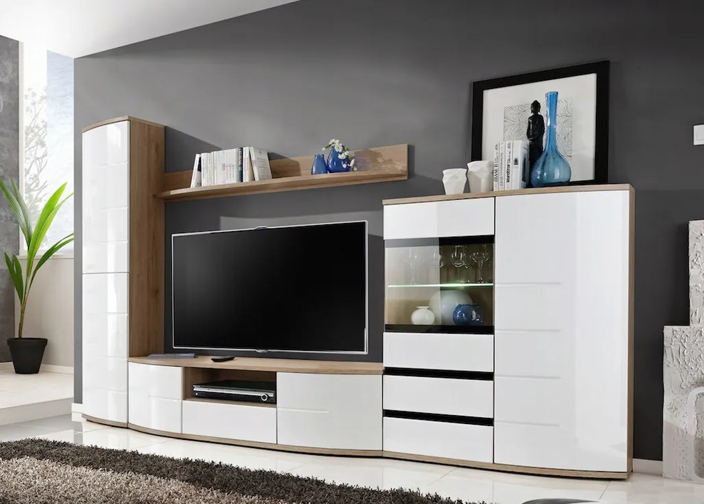 Obývacia stena Olivia 24 Srw O1 (s osvetlením) (san remo lesk biely)