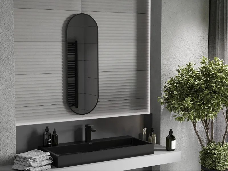 Mexen Loft oválne zrkadlo do kúpeľne 100 x 35 cm, čierny rám - 9851-100-035-000-70