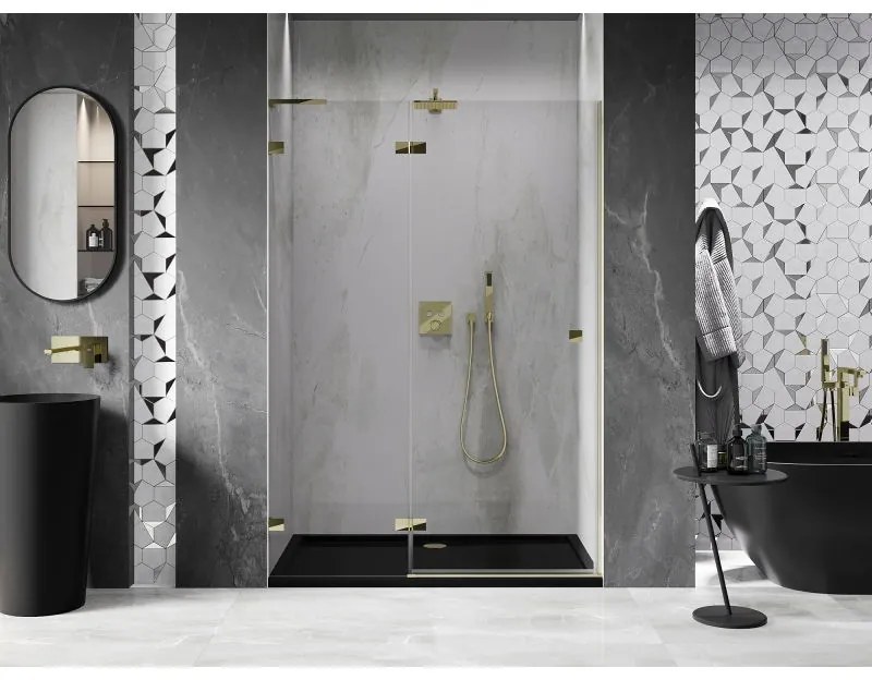 Mexen, Mexen Lunar L Otočné ľavé sprchové dvere 140 cm, transparentné, zlaté - 834L-140-000-50-00-L