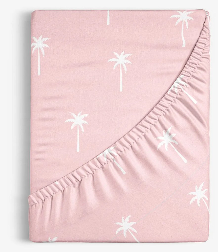 Goldea bavlnená napínacia plachta - palmy na pastelovo ružovej 80 x 160 cm