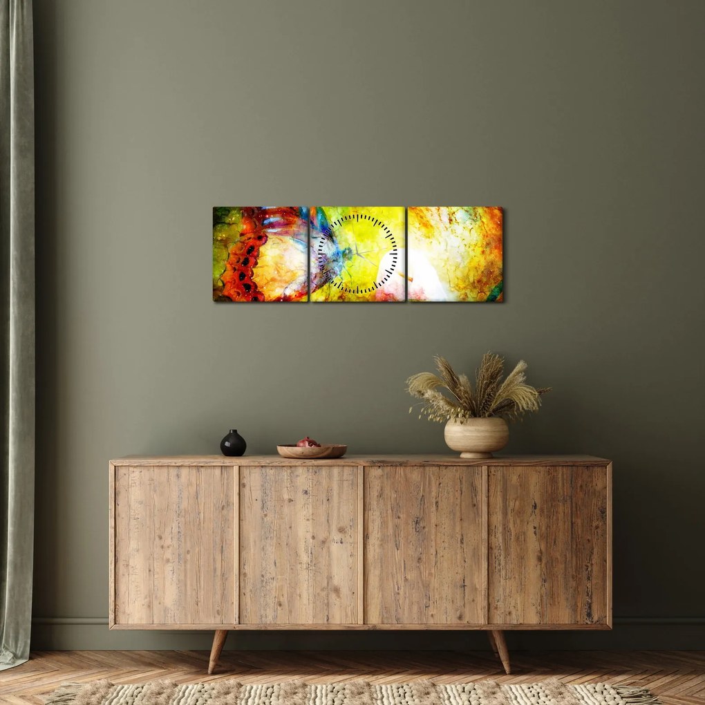 Obraz - Kozmický motýľ (s hodinami) (90x30 cm)