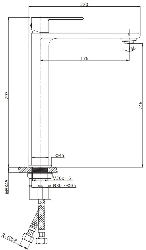 Cersanit Virgo, vysoká umývadlová batéria, čierna matná, S951-590