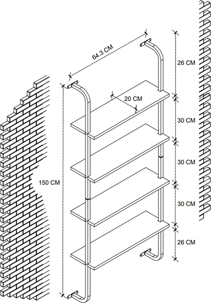 Nástenná knižnica MARLE 4, borovica/čierna