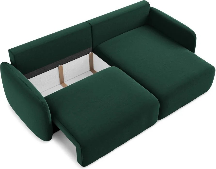 Tmavozelená zamatová rozkladacia/s úložným priestorom rohová pohovka (pravý roh/s leňoškou) Kalena – Makamii