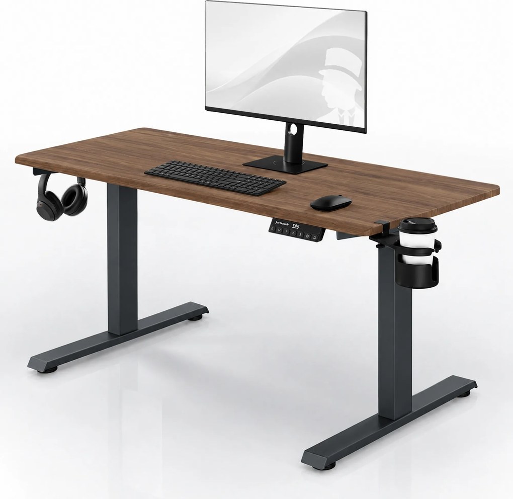 Elektrický stôl s reguláciou výšky ergonomický antracitový/orech,1400x700 mm: ARIA
