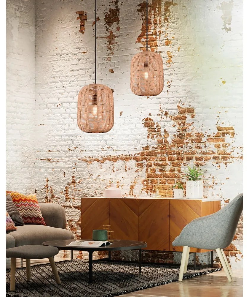 Svetlohnedé závesné svietidlo s textilným tienidlom ø 35 cm Runa – Trio