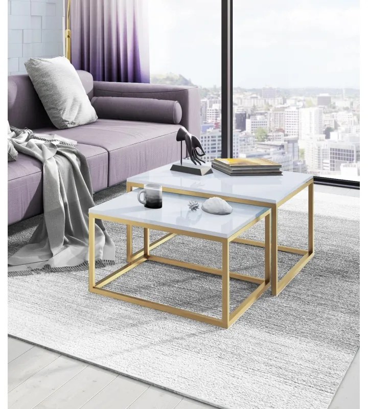 KONFERENČNÝ STOLÍK BELLA BIELY LESK + ZLATÁ