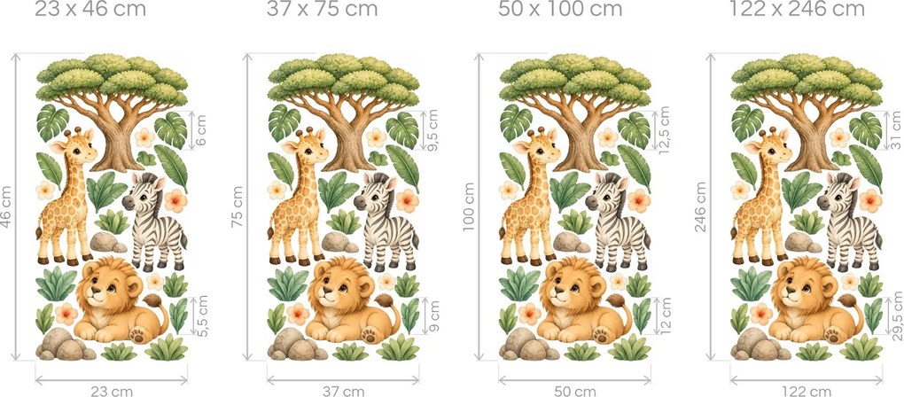 Safari zvířátka pod akácií arch 50 x 100 cm