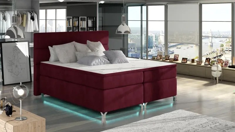 Posteľ Boxspring Amadeus 200x180, vínová (látka - bao 16)