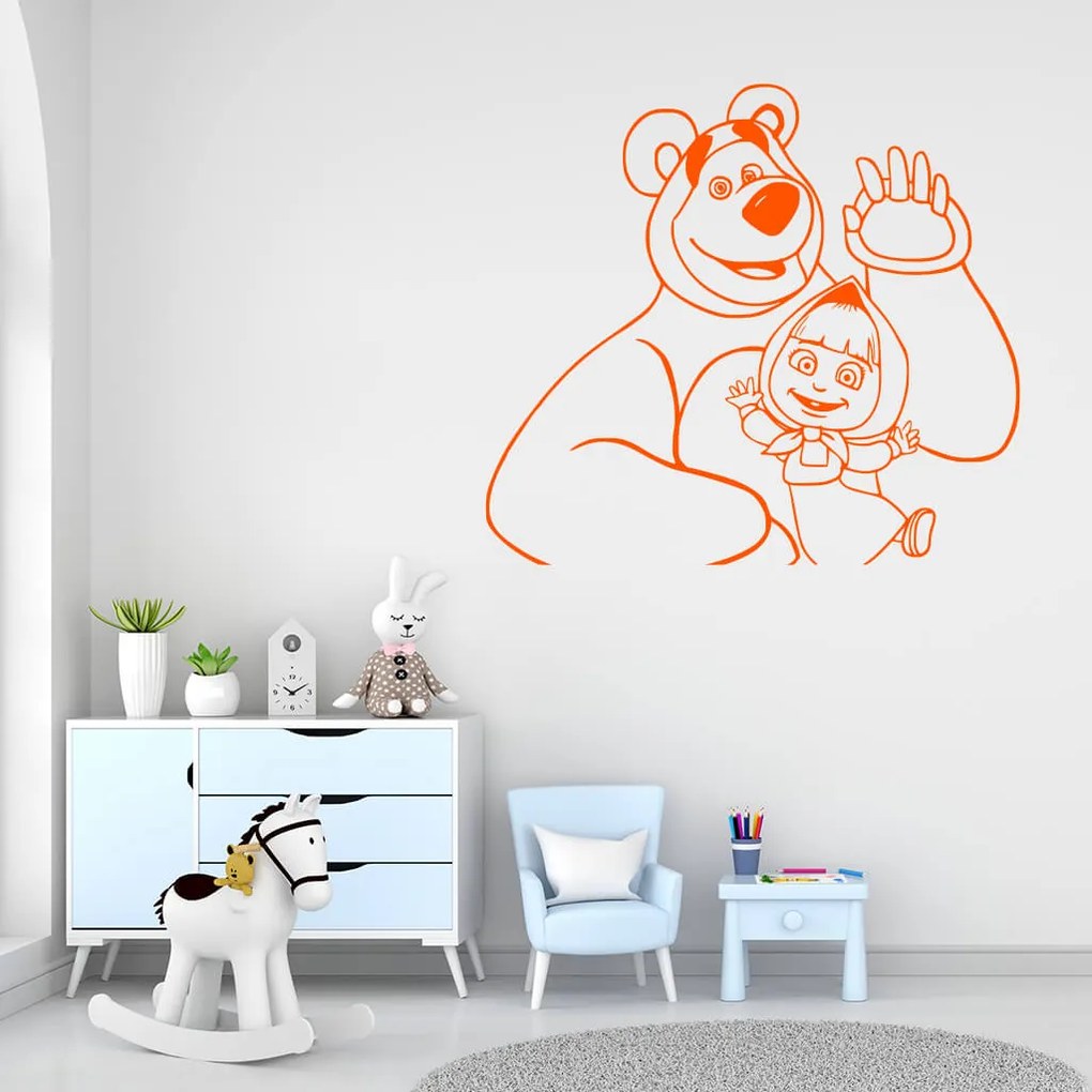 Veselá Stena Samolepka Máša a medveď Farba: bílá, Veľkosť: 100 x 90 cm