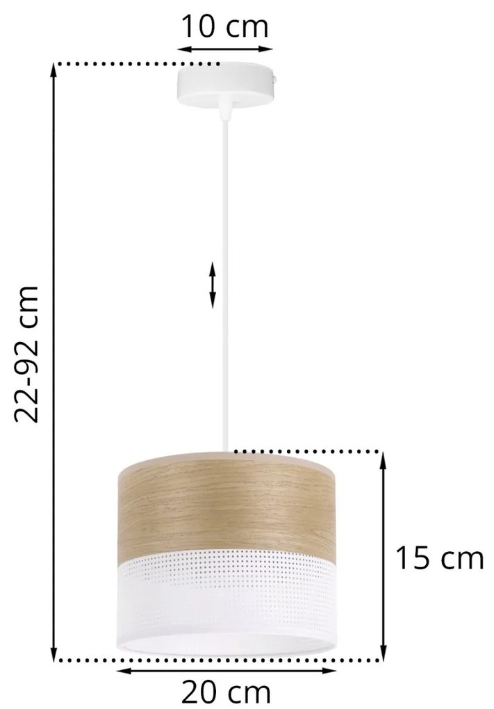 Závesné svietidlo Wood, 1x dýha zlatý dub/biele PVC tienidlo, (fi 20cm)