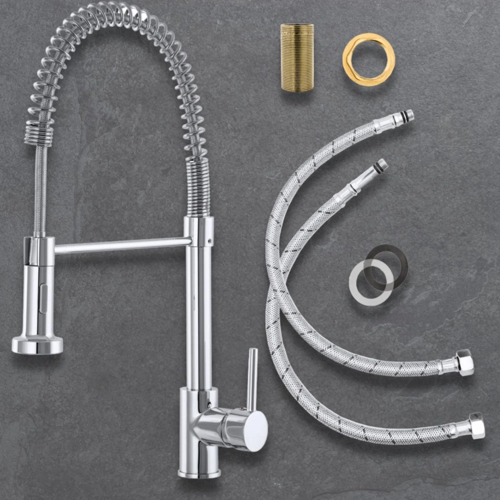 Gamma Spiral, stojanková drezová batéria s elastickou výlevkou, chrómová, GMA-BSL-CH