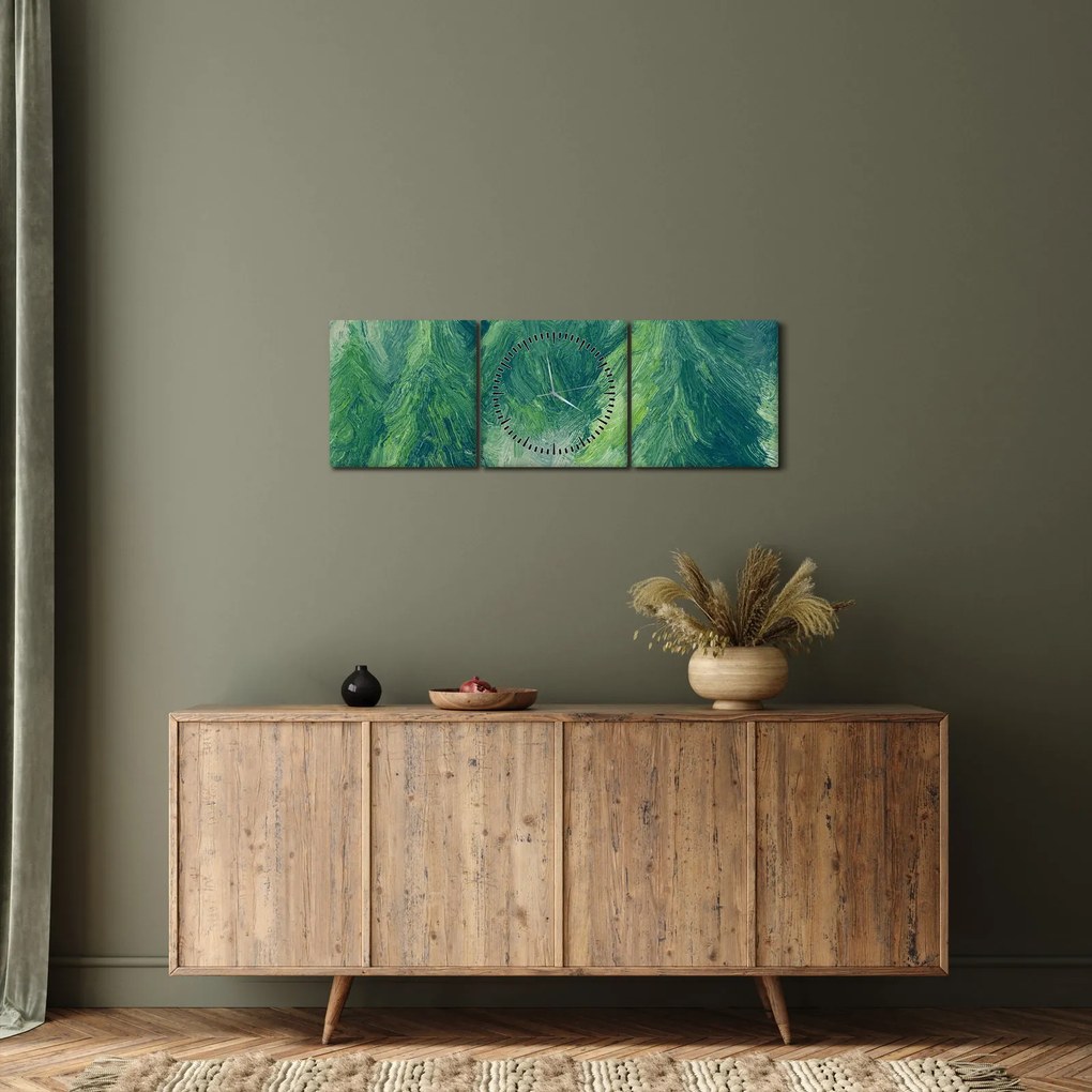 Obraz - Maľované ihličnany (s hodinami) (90x30 cm)