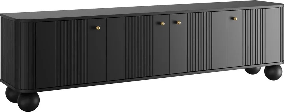 TV stolík Vespera 4D 187 cm - čierna / zlatá / guľaté nohy