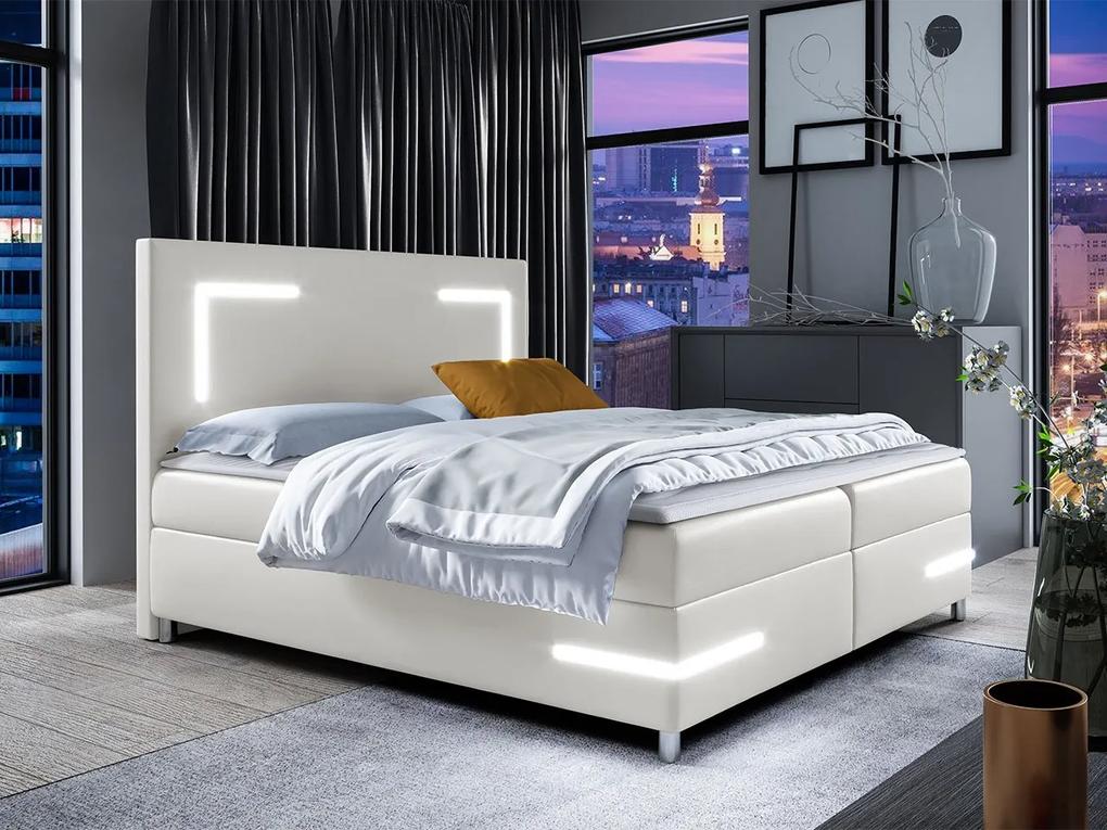 Kontinentálna posteľ Fronasa LED, Rozmer postele: 140x200, Dostupné poťahy: ekokoža Soft 017 (biela)