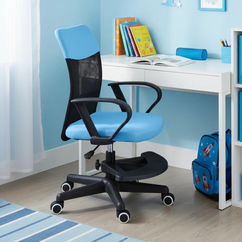 Detská stolička Neoseat MONKEY s podnožou — látka, čierna / svetlo modrá