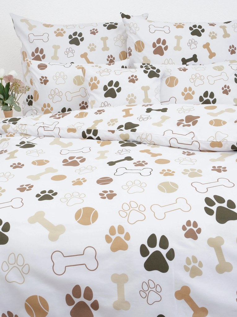 Francúzske bavlnené obliečky Renforcé – Psie labky biele