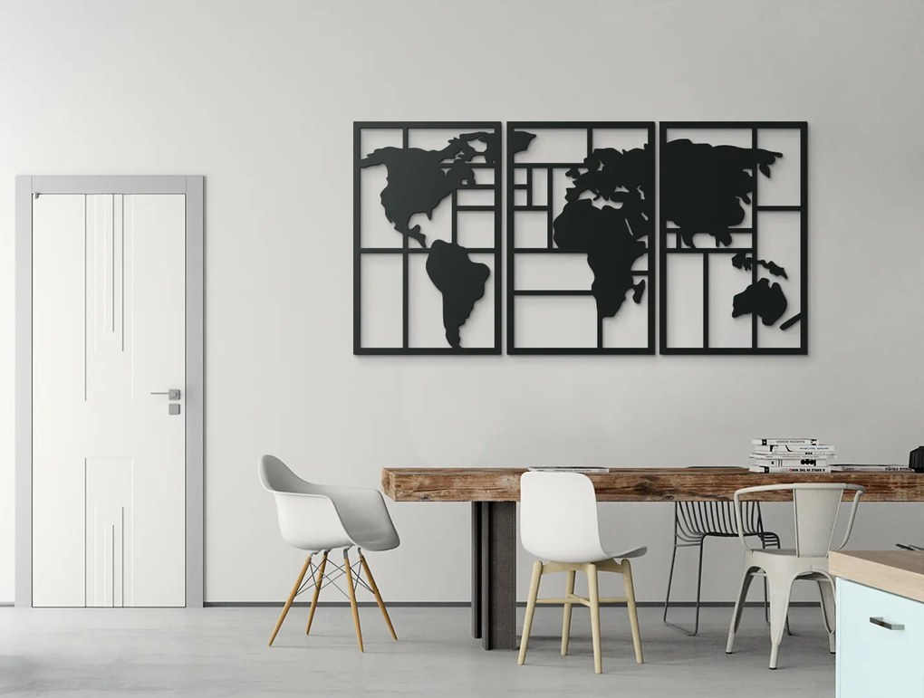 drevko Viacdielny obraz Mapa sveta na stenu Rozmer obrazu: 45,5 x 89 cm, Farba dekorácie: Čierna
