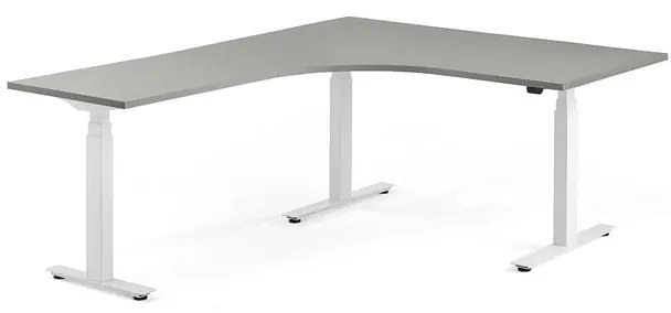 Nastaviteľný stôl MODULUS, rohový, 1600x2000 mm, biela, svetlošedá
