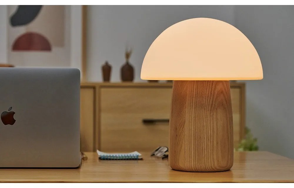 Stmievateľná stolová lampa v prírodnej farbe so skleneným tienidlom (výška 32 cm) Alice - Gingko