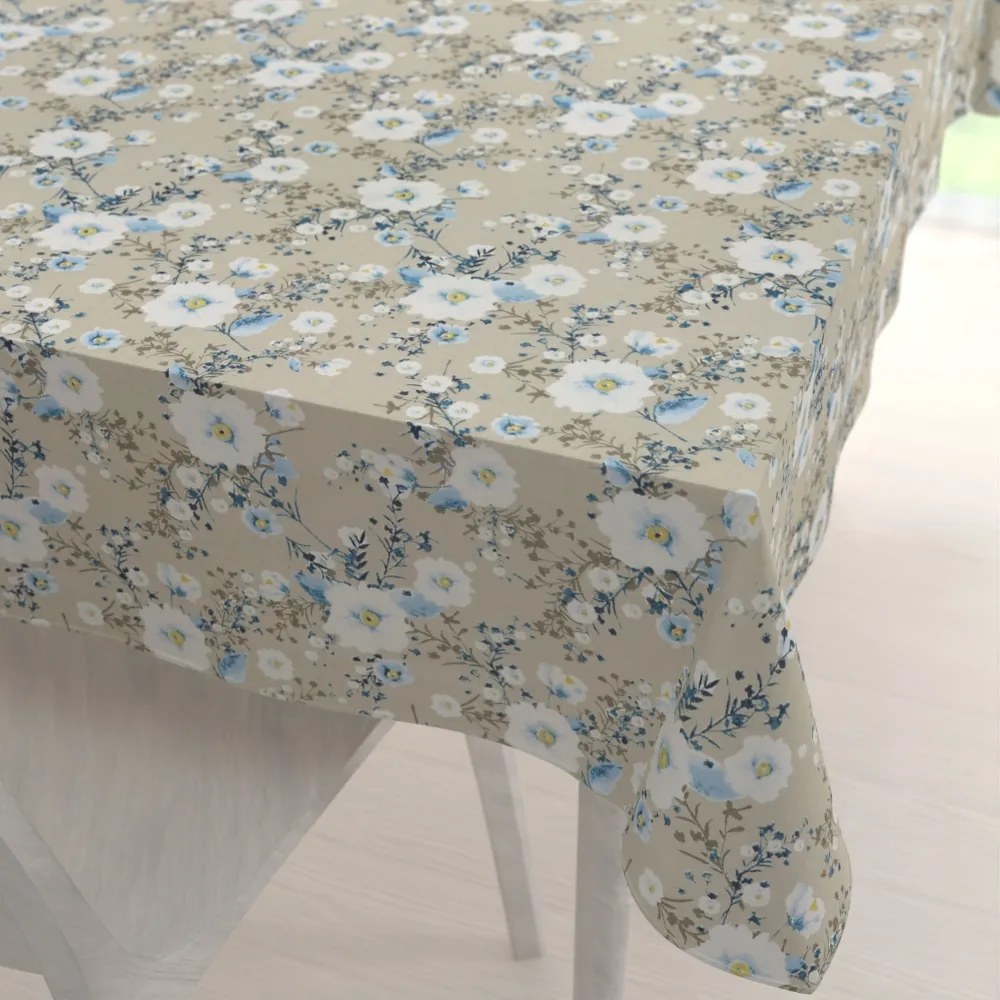 Biante Bavlnený obdĺžnikový obrus Sandra SA-552 Modré popínavé kvety na béžovom 140x180 cm