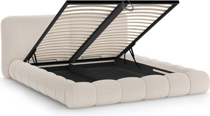 Béžová čalúnená dvojlôžková posteľ s úložným priestorom s roštom 180x200 cm Solange – Micadoni