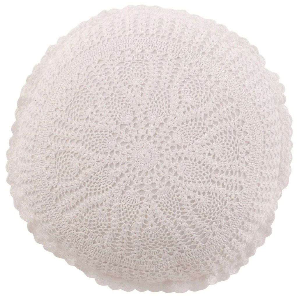 Biely bavlnený okrúhly vankúš s čipkou Lace white - Ø 39*12cm