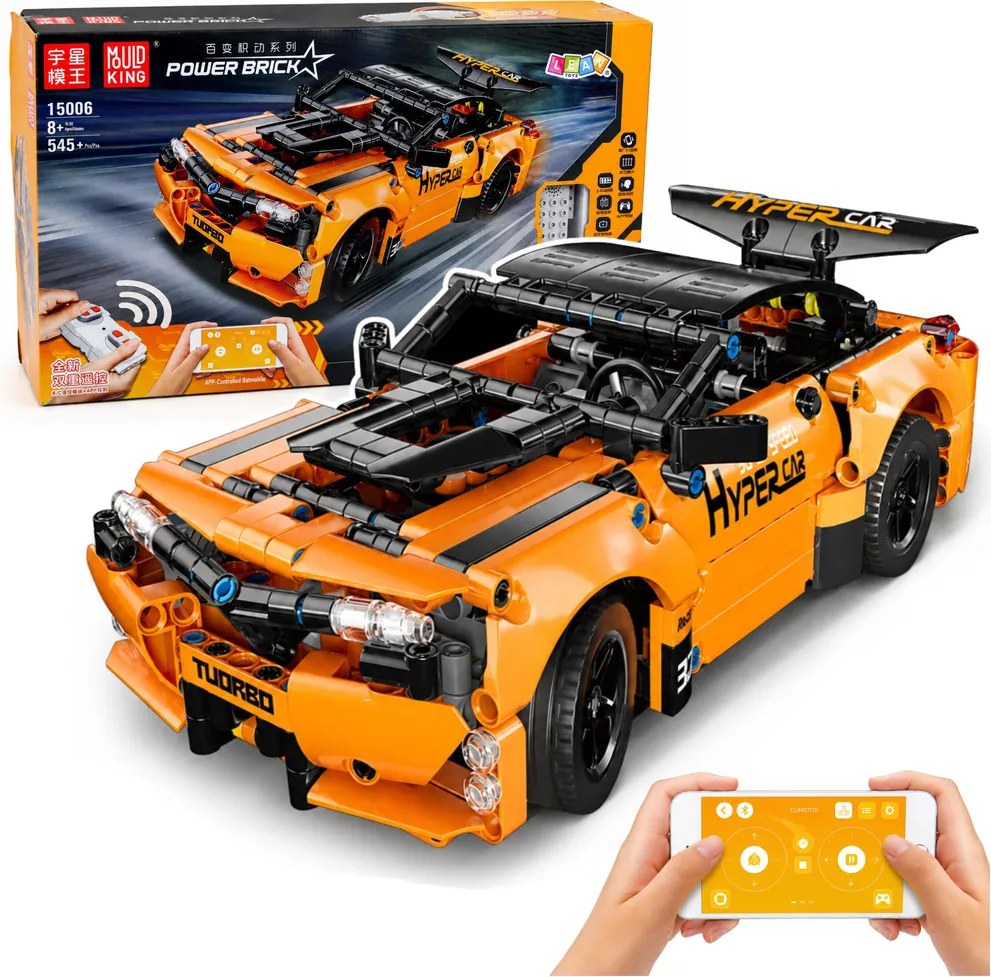 LEAN Toys Stavebnicové kocky – diaľkovo ovládané auto RC, oranžové, 545 dielov