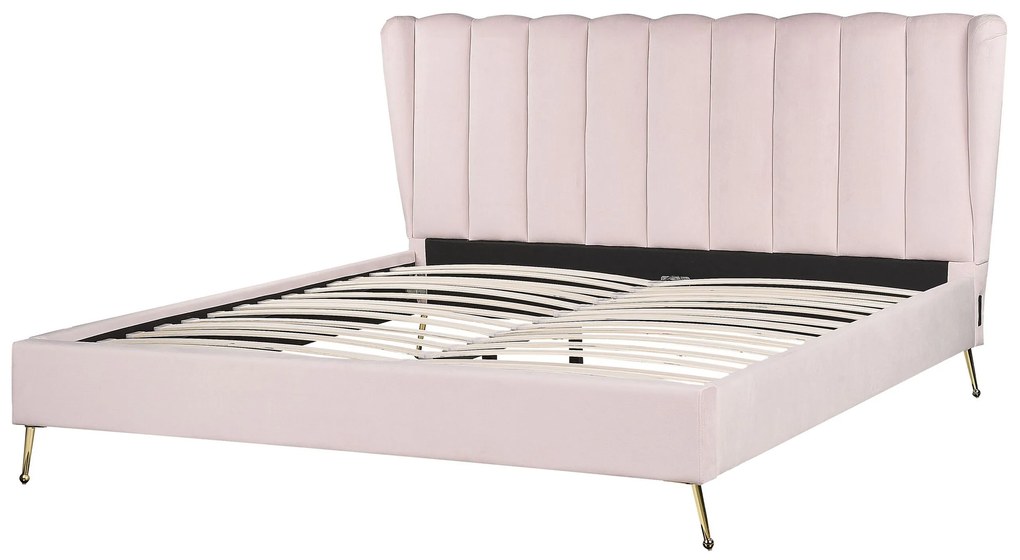 Zamatová posteľ s USB portom 180 x 200 cm ružová MIRIBEL Beliani