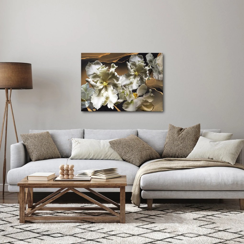 Obraz - Kvety orchideí na mramorovom pozadí (70x50 cm)