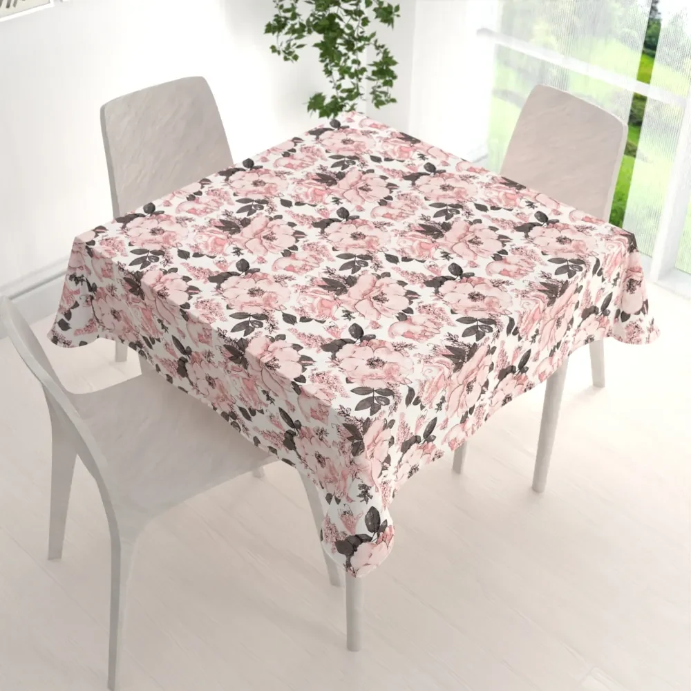 Biante Bavlnený štvorcový obrus Sandra SA-549 Ružové ruže a puky na bielom 110x110 cm