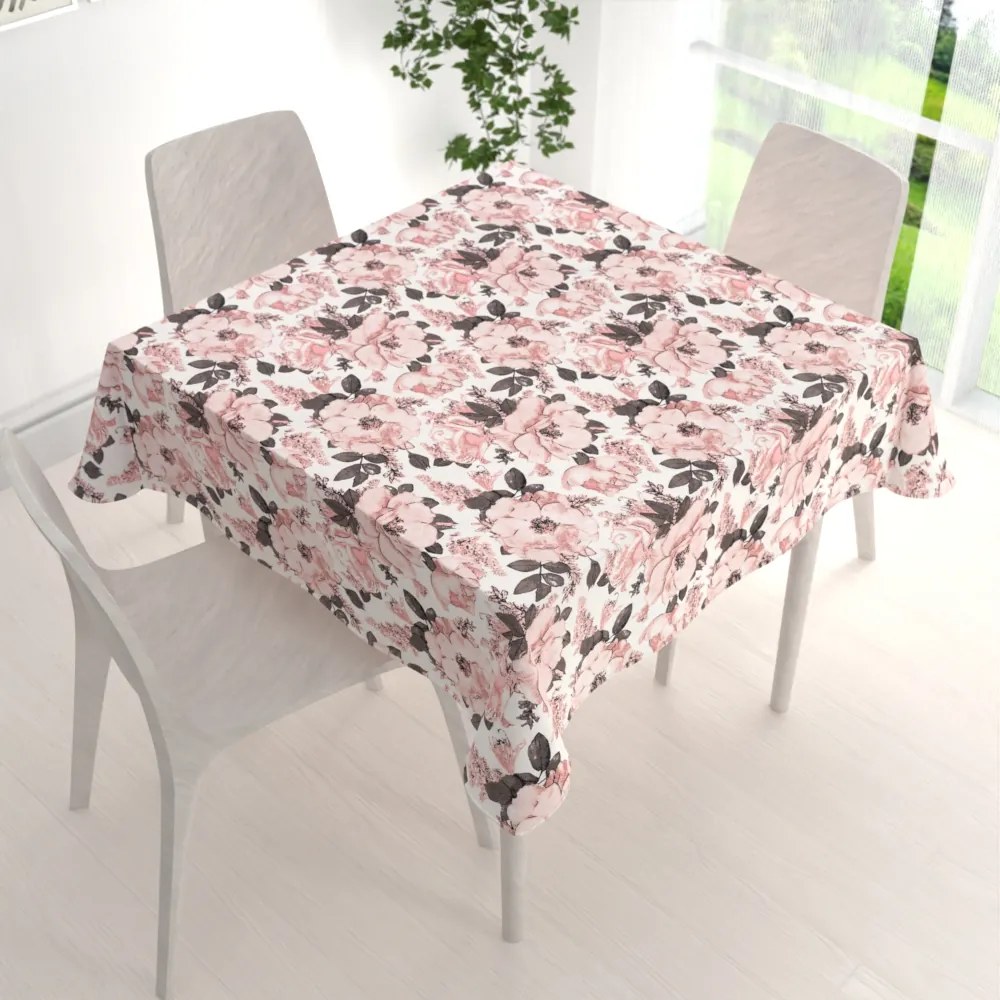 Biante Bavlnený štvorcový obrus Sandra SA-549 Ružové ruže a puky na bielom 70x70 cm