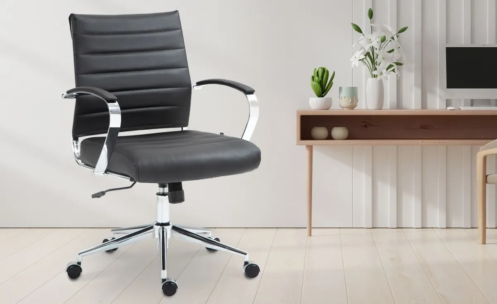Design-Shop Kancelárska stolička Oakland - koža - Čierna