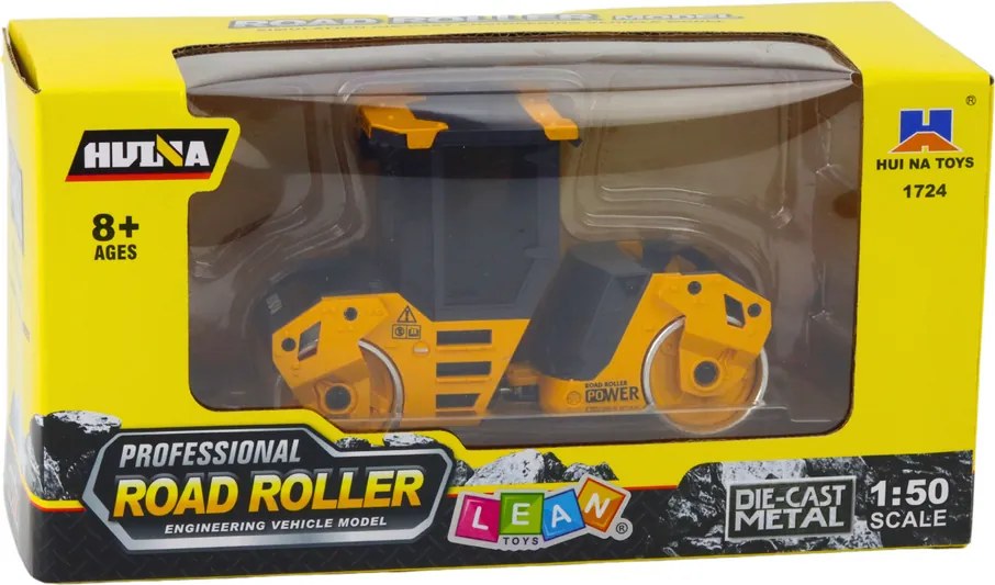 Cestný valec Kovové stavebné vozidlo Huina Yellow 1:50