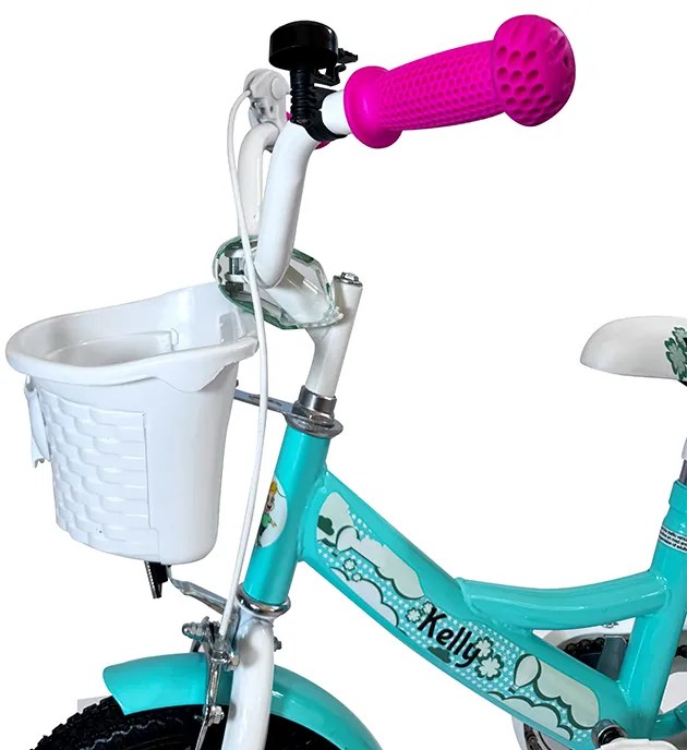 Detský bicykel s vodiacou tyčou, košíkom a pomocnými kolieskami 12 – pre deti od 2,5 do 4 rokov