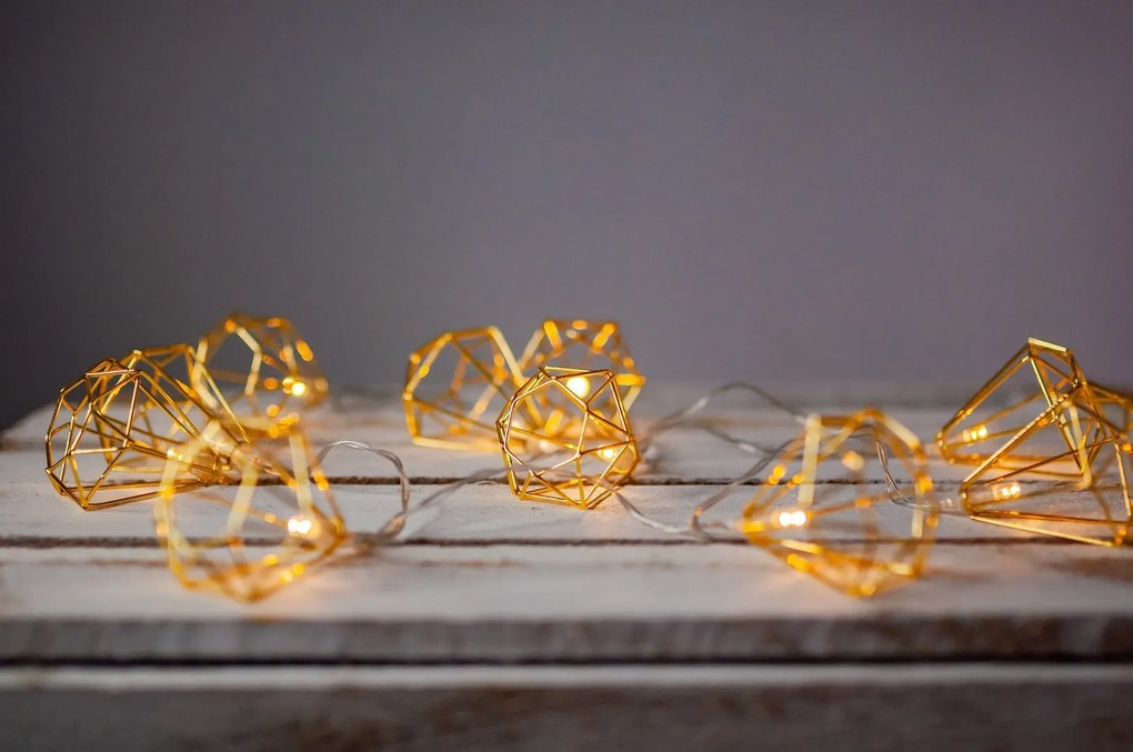 Ecolamp LED svetelná reťaz Diamond, 1,6 m, zlatá