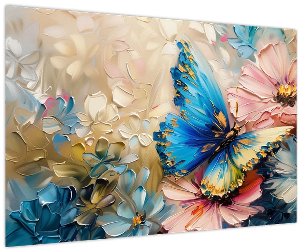 Obraz - Maľba kvetov a motýľov (90x60 cm)