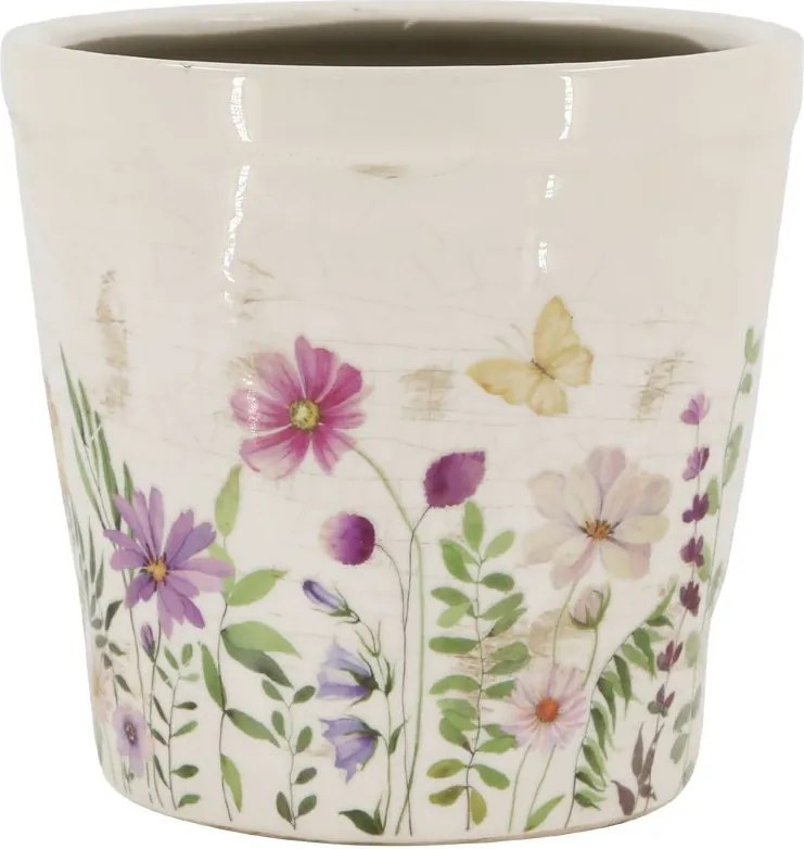 Béžový antik keramický obal kvetináč s kvetmi Avignon L - Ø 21*19 cm