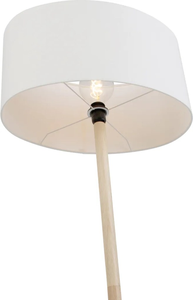 Drevená stojaca lampa s oválnym ľanovým tienidlom biela 50cm - Mels